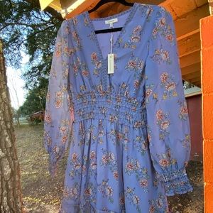 Studio Women's Long Sleeve Tiered Floral Print Short Dress